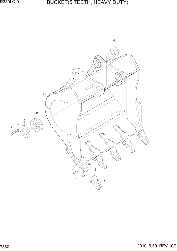 Схема запчастей Hyundai R360LC9 - PAGE 7360 BUCKET(5 TEETH, HEAVEY DUTY) РАБОЧЕЕ ОБОРУДОВАНИЕ