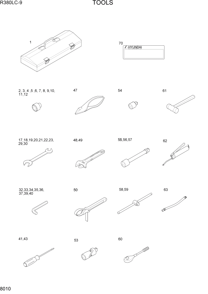 Схема запчастей Hyundai R360LC9 - PAGE 8010 TOOLS ДРУГИЕ ЧАСТИ