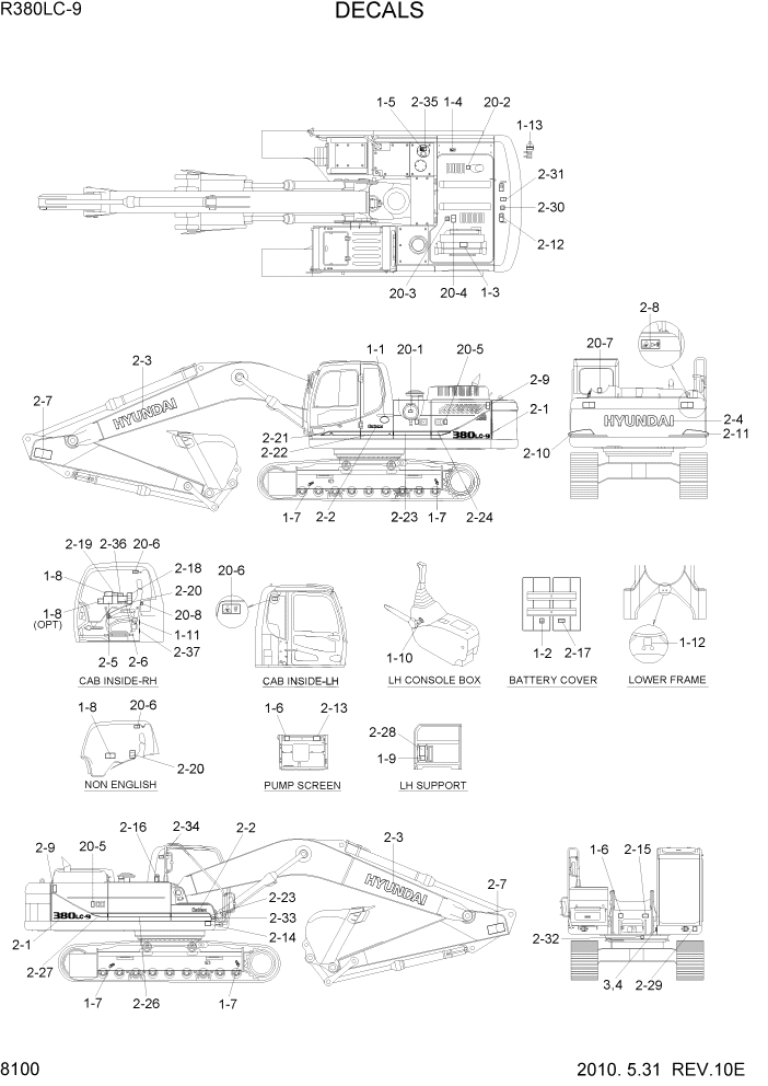 Схема запчастей Hyundai R360LC9 - PAGE 8100 DECALS ДРУГИЕ ЧАСТИ