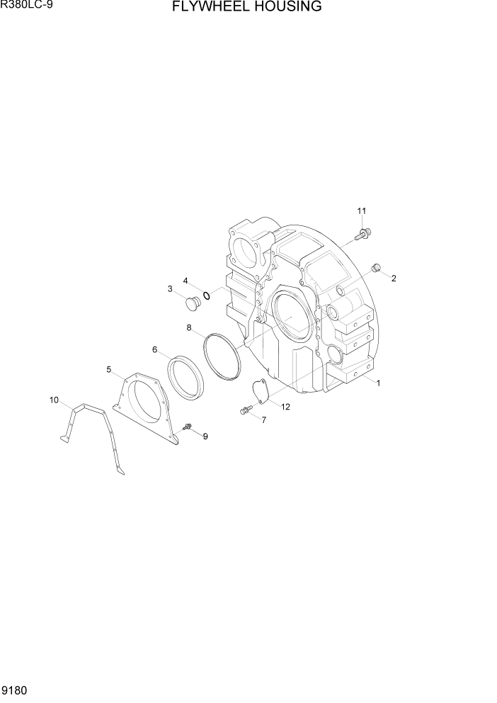 Схема запчастей Hyundai R360LC9 - PAGE 9180 FLYWHEEL HOUSING ДВИГАТЕЛЬ БАЗА