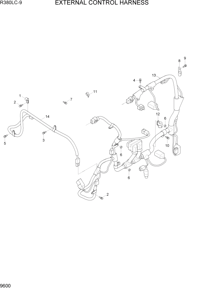 Схема запчастей Hyundai R360LC9 - PAGE 9600 EXTERNAL CONTROL HARNESS ДВИГАТЕЛЬ БАЗА