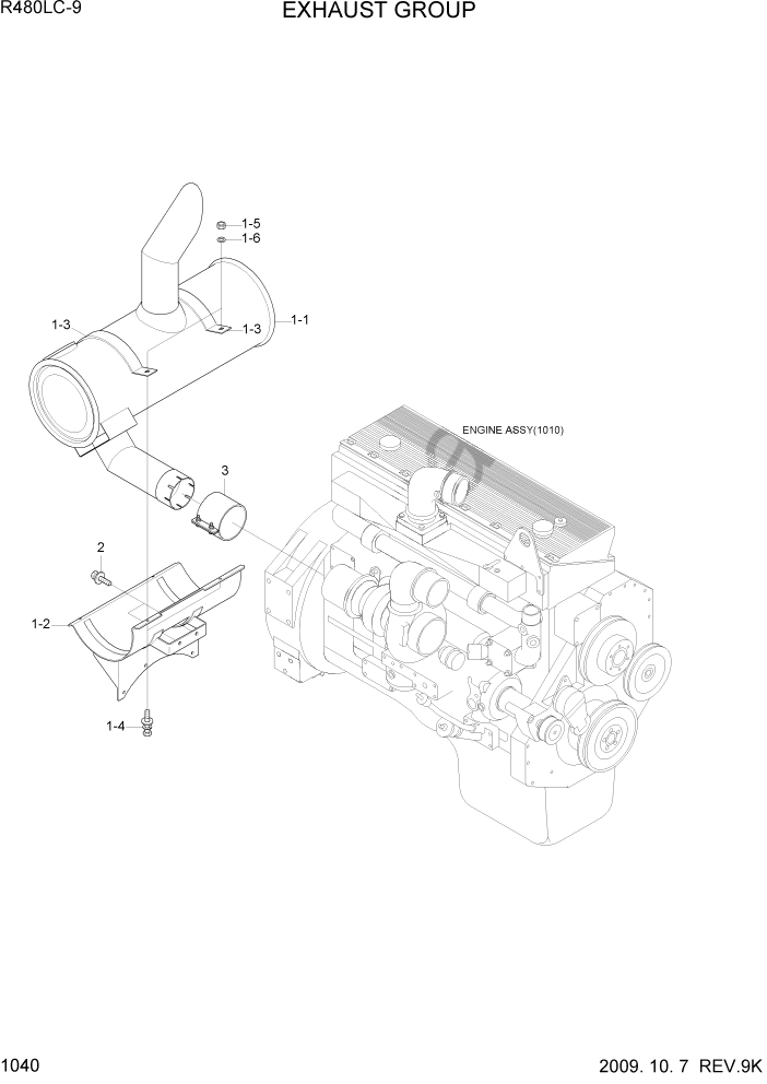 Схема запчастей Hyundai R480LC9 - PAGE 1040 EXHAUST SYSTEM СИСТЕМА ДВИГАТЕЛЯ