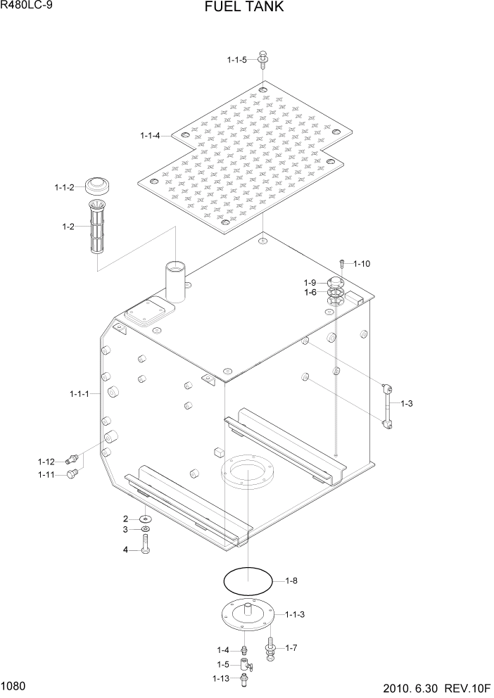 Схема запчастей Hyundai R480LC9 - PAGE 1080 FUEL TANK СИСТЕМА ДВИГАТЕЛЯ