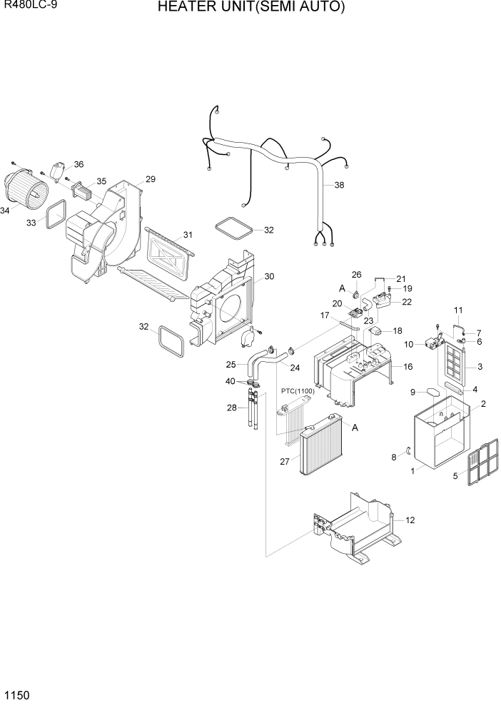 Схема запчастей Hyundai R480LC9 - PAGE 1150 HEATER UNIT(SEMI AUTO) СИСТЕМА ДВИГАТЕЛЯ