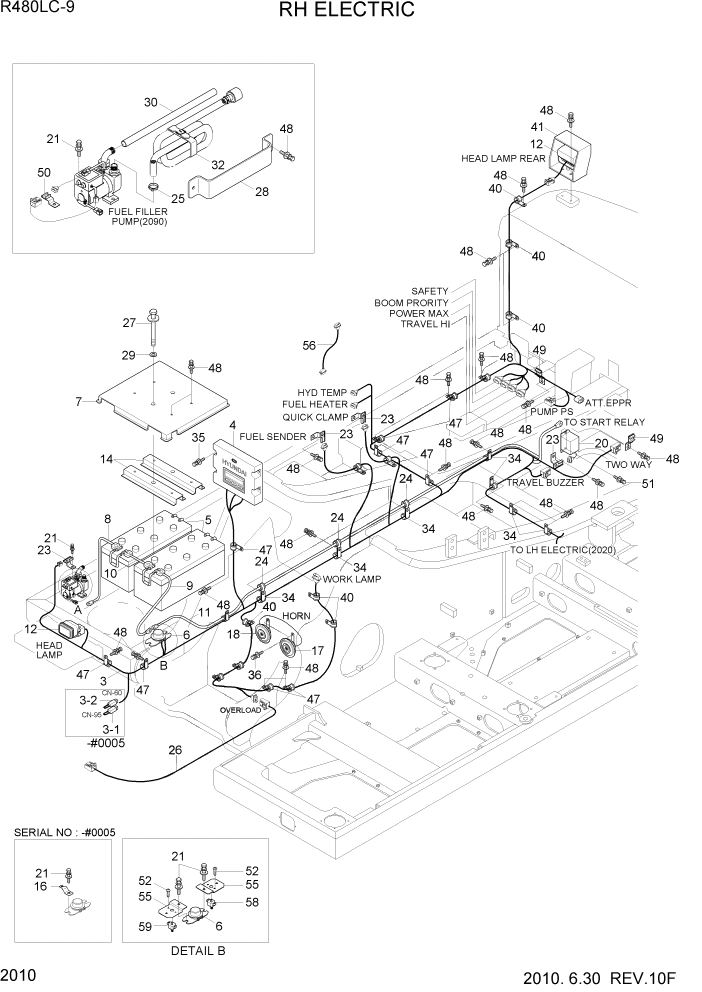 Схема запчастей Hyundai R480LC9 - PAGE 2010 RH ELECTRIC ЭЛЕКТРИЧЕСКАЯ СИСТЕМА