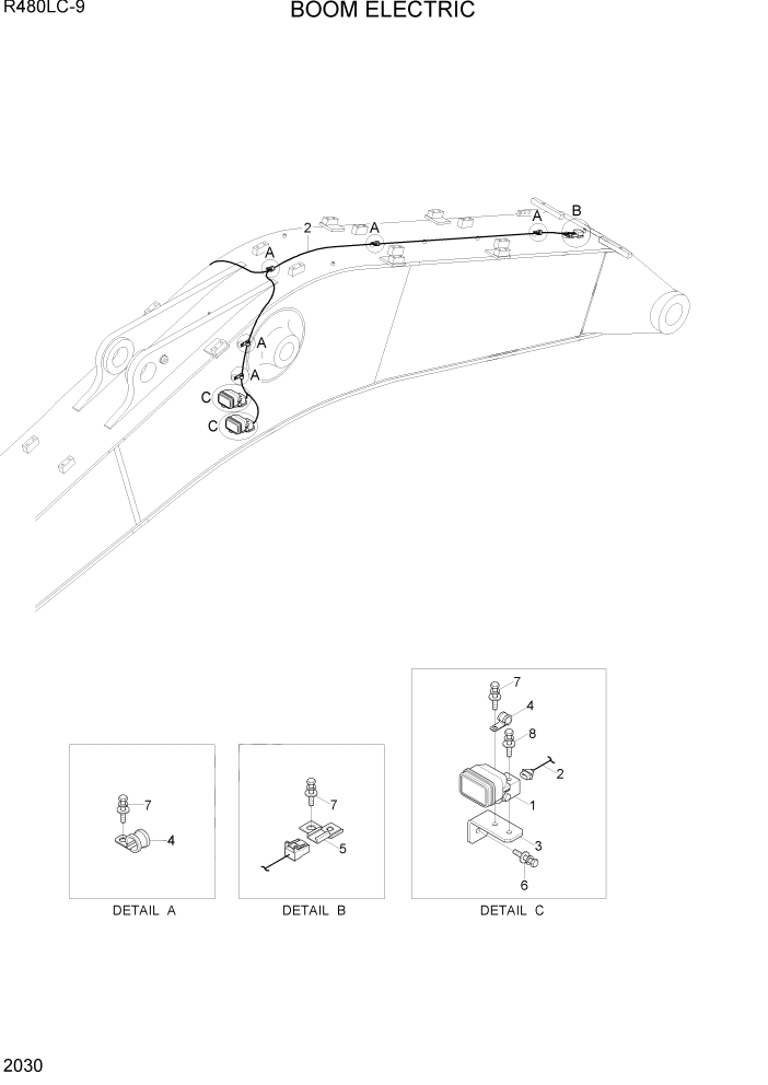 Схема запчастей Hyundai R480LC9 - PAGE 2030 BOOM ELECTRIC ЭЛЕКТРИЧЕСКАЯ СИСТЕМА