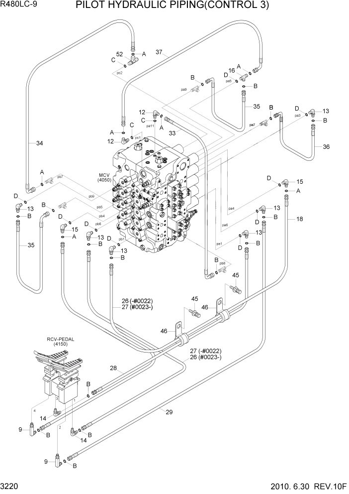 Схема запчастей Hyundai R480LC9 - PAGE 3220 PILOT HYDRAULIC PIPING(CONTROL 3) ГИДРАВЛИЧЕСКАЯ СИСТЕМА