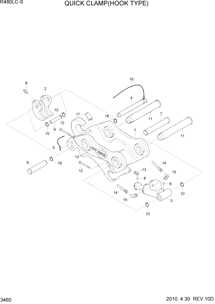 Схема запчастей Hyundai R480LC9 - PAGE 3460 QUICK CLAMP(HOOK TYPE) ГИДРАВЛИЧЕСКАЯ СИСТЕМА