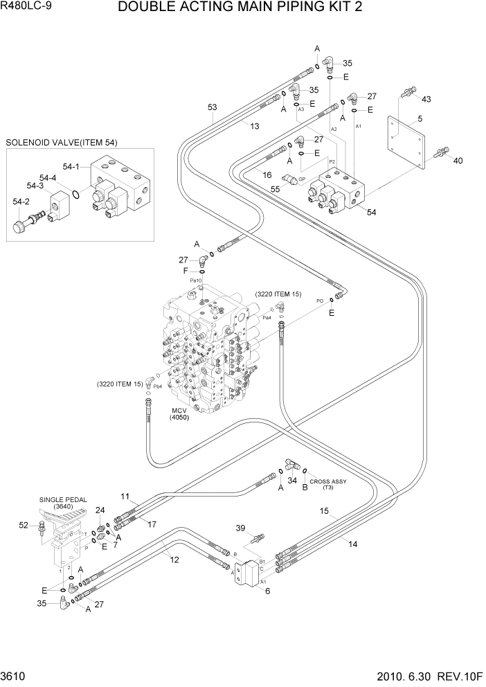 Схема запчастей Hyundai R480LC9 - PAGE 3610 DOUBLE ACTING MAIN PIPING KIT(2/2) ГИДРАВЛИЧЕСКАЯ СИСТЕМА