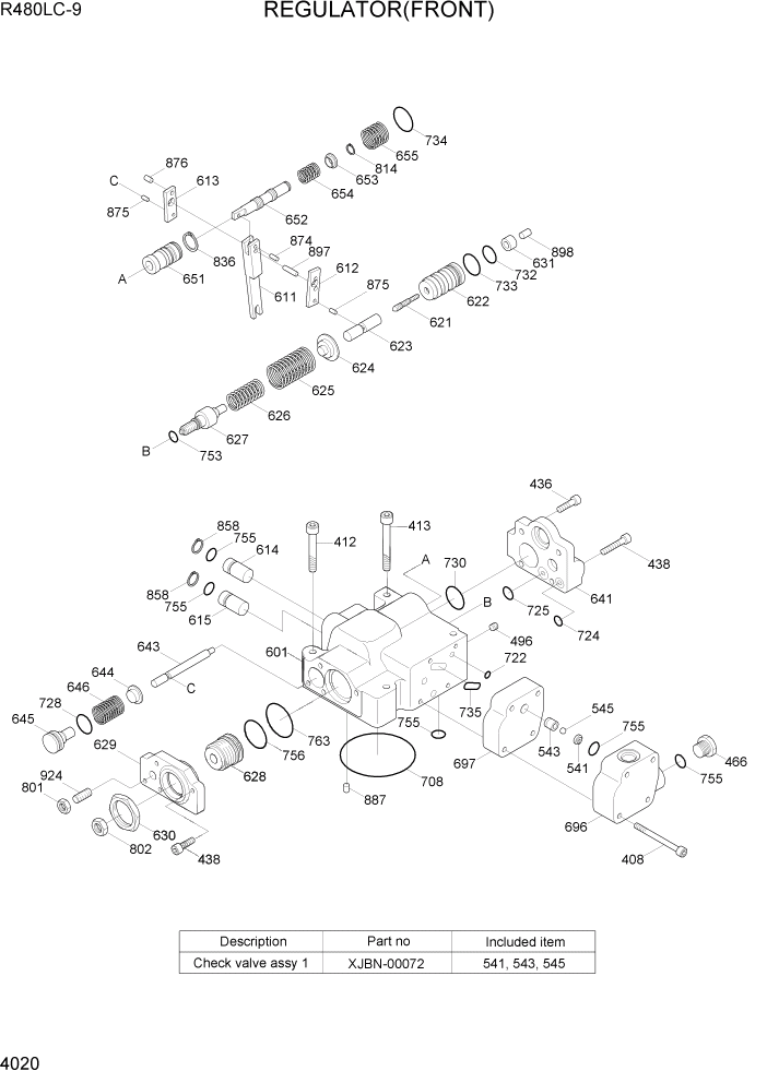 Схема запчастей Hyundai R480LC9 - PAGE 4020 REGULATOR(FRONT) ГИДРАВЛИЧЕСКИЕ КОМПОНЕНТЫ