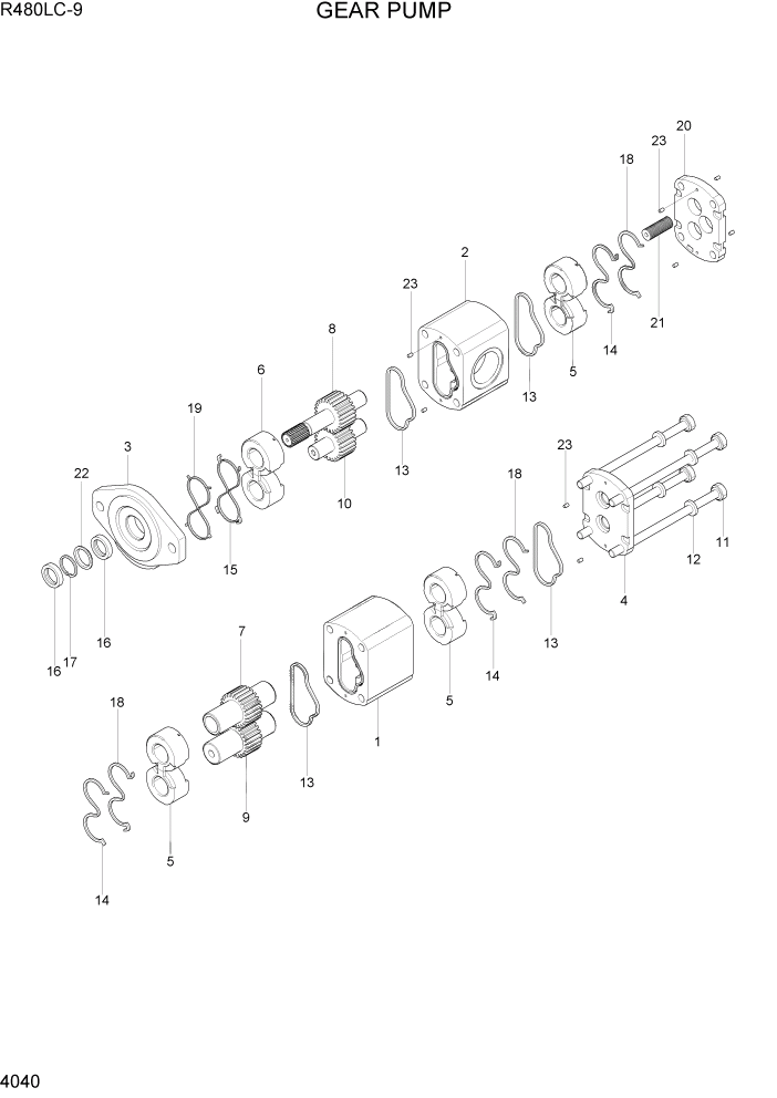 Схема запчастей Hyundai R480LC9 - PAGE 4040 GEAR PUMP ГИДРАВЛИЧЕСКИЕ КОМПОНЕНТЫ