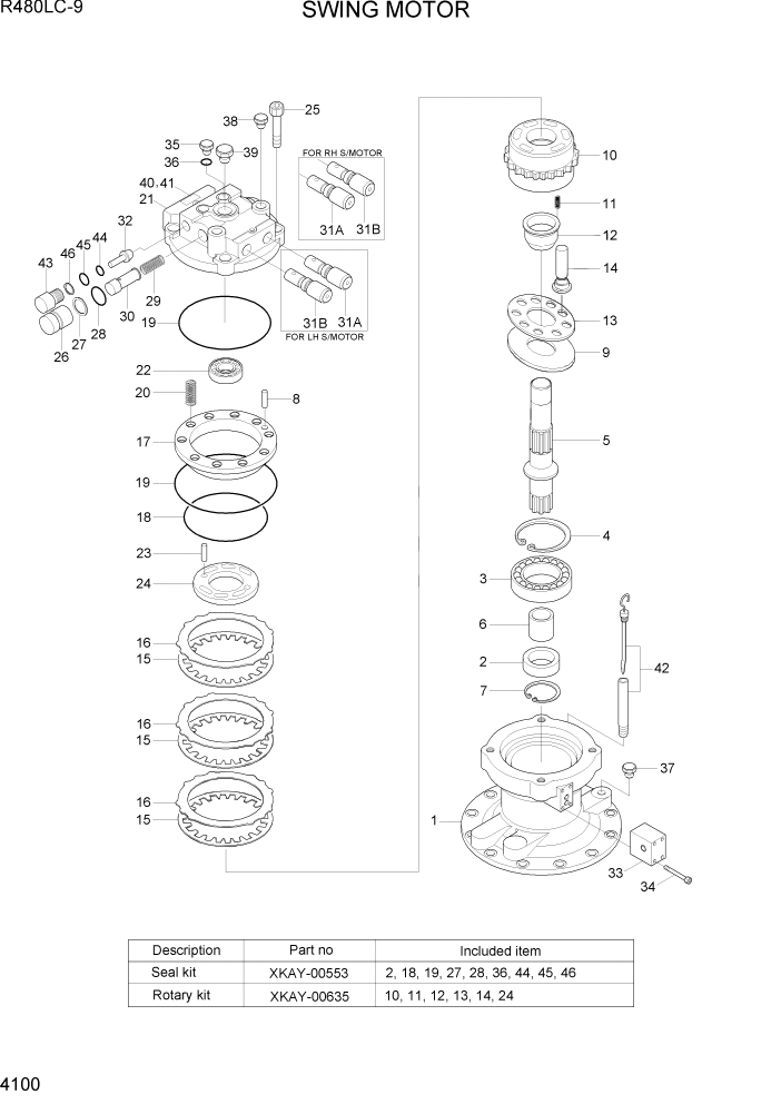 Схема запчастей Hyundai R480LC9 - PAGE 4100 SWING MOTOR ГИДРАВЛИЧЕСКИЕ КОМПОНЕНТЫ