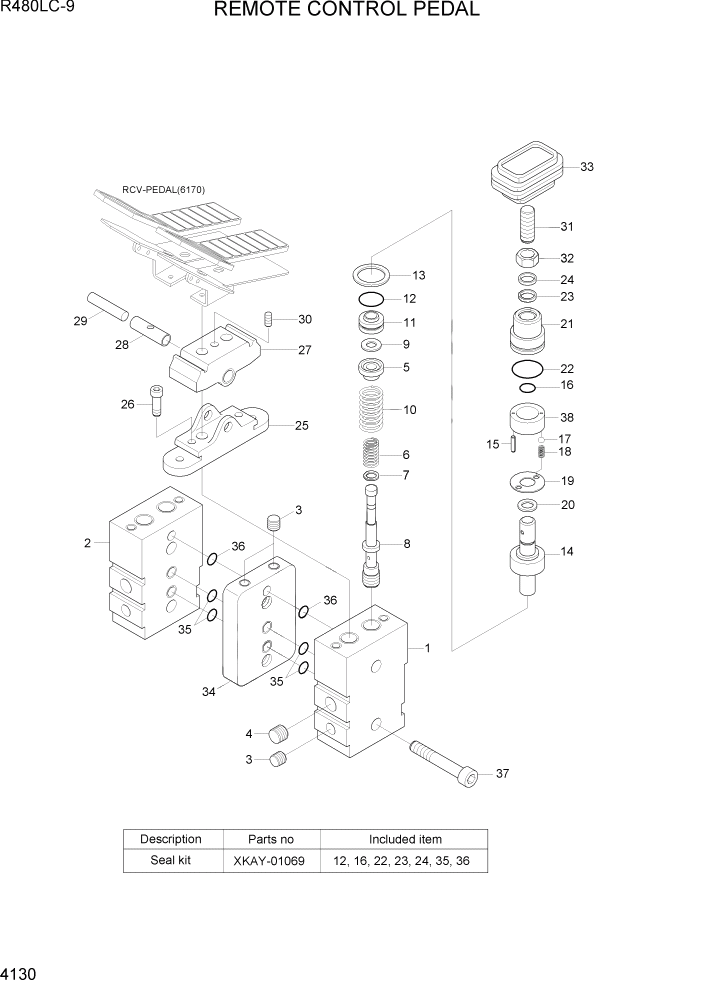 Схема запчастей Hyundai R480LC9 - PAGE 4130 REMOTE CONTROL PEDAL ГИДРАВЛИЧЕСКИЕ КОМПОНЕНТЫ