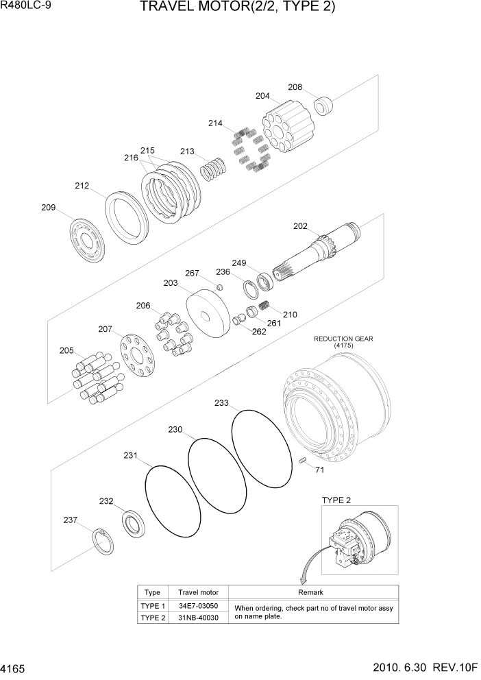 Схема запчастей Hyundai R480LC9 - PAGE 4165 TRAVEL MOTOR(2/2, TYPE 2) ГИДРАВЛИЧЕСКИЕ КОМПОНЕНТЫ