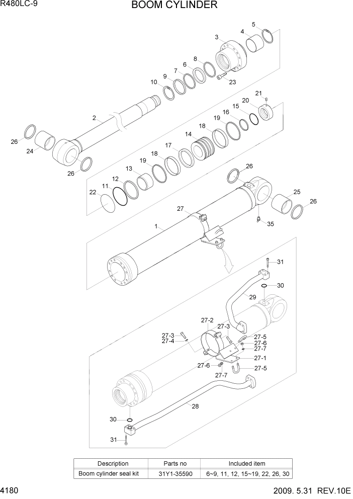 Схема запчастей Hyundai R480LC9 - PAGE 4180 BOOM CYLINDER ГИДРАВЛИЧЕСКИЕ КОМПОНЕНТЫ