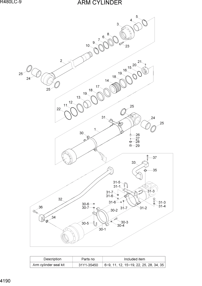 Схема запчастей Hyundai R480LC9 - PAGE 4190 ARM CYLINDER ГИДРАВЛИЧЕСКИЕ КОМПОНЕНТЫ