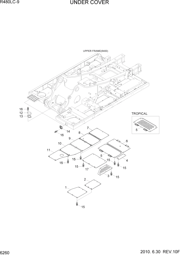 Схема запчастей Hyundai R480LC9 - PAGE 6260 UNDER COVER СТРУКТУРА