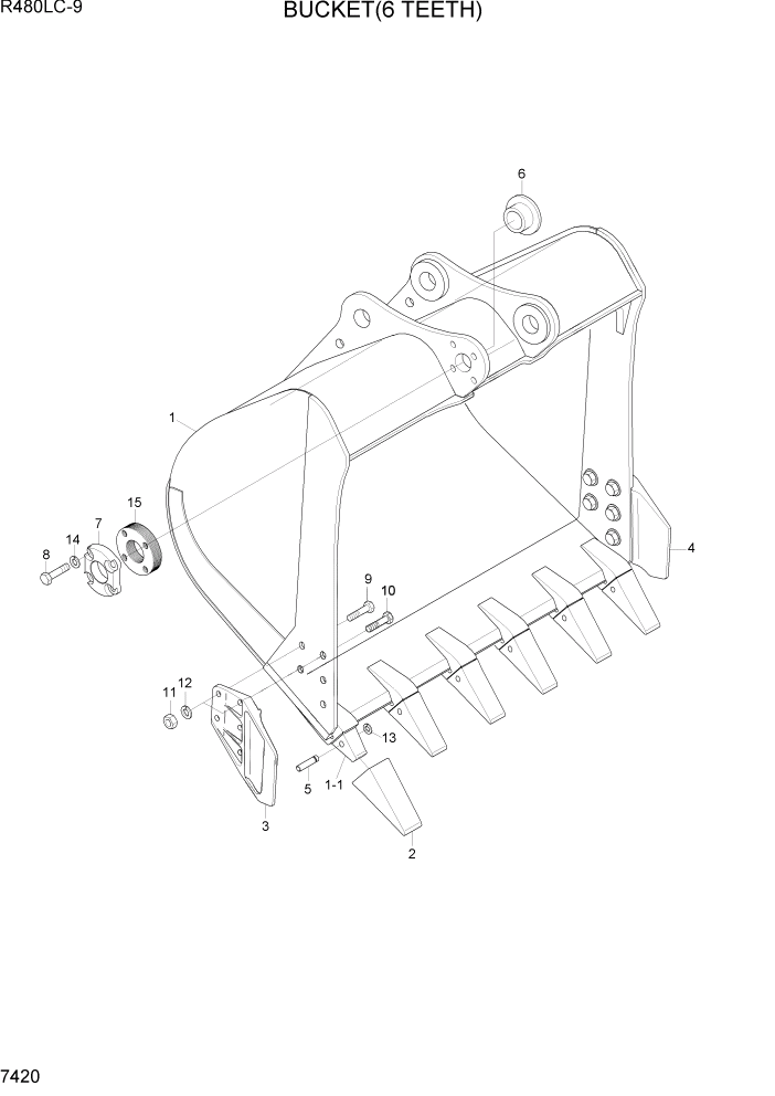 Схема запчастей Hyundai R480LC9 - PAGE 7420 BUCKET(6 TEETH) РАБОЧЕЕ ОБОРУДОВАНИЕ