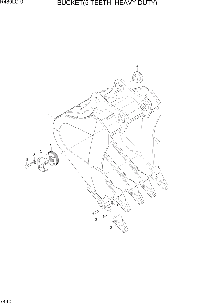 Схема запчастей Hyundai R480LC9 - PAGE 7440 BUCKET(5 TEETH, HEAVY DUTY) РАБОЧЕЕ ОБОРУДОВАНИЕ