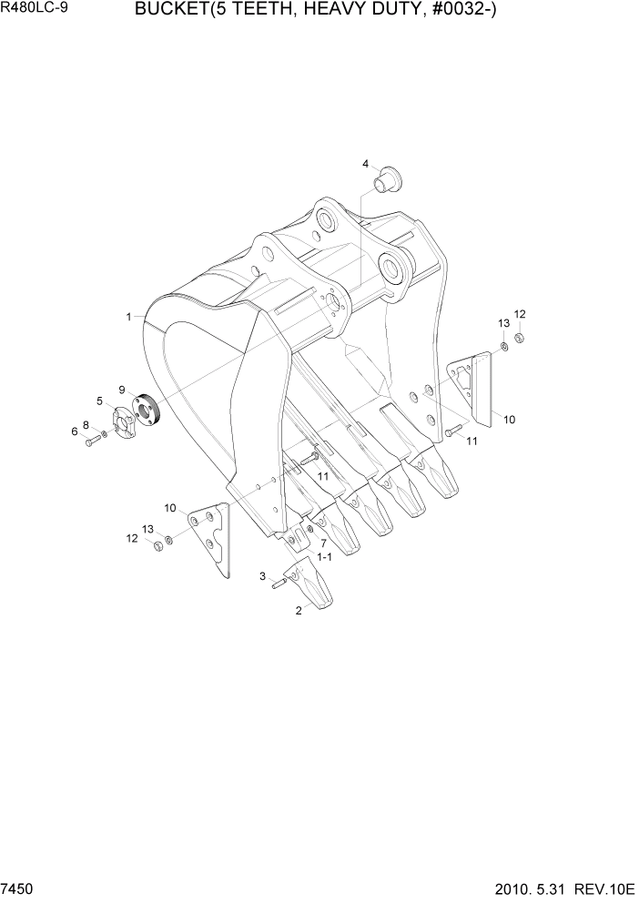 Схема запчастей Hyundai R480LC9 - PAGE 7450 BUCKET(5 TEETH, HEAVY DUTY, #0032-) РАБОЧЕЕ ОБОРУДОВАНИЕ