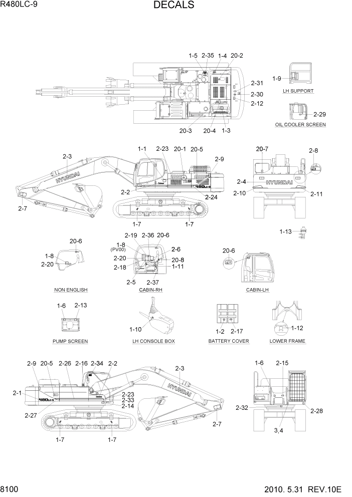 Схема запчастей Hyundai R480LC9 - PAGE 8100 DECALS ДРУГИЕ ЧАСТИ