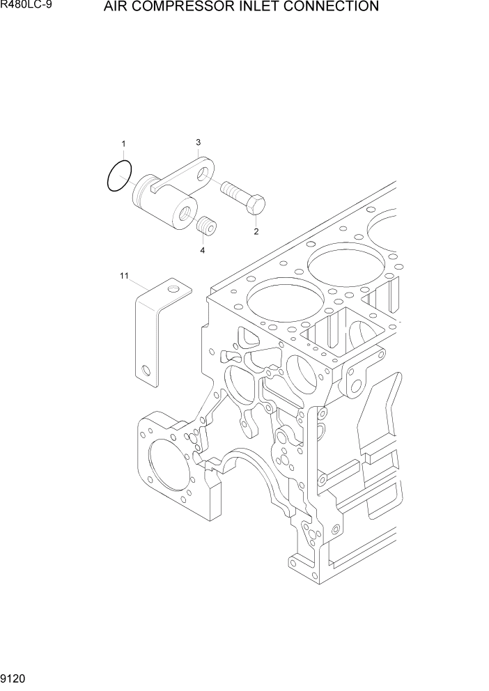 Схема запчастей Hyundai R480LC9 - PAGE 9120 AIR COMPRESSOR INLET CONNECTION ДВИГАТЕЛЬ БАЗА