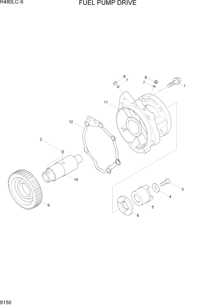 Схема запчастей Hyundai R480LC9 - PAGE 9150 FUEL PUMP DRIVE ДВИГАТЕЛЬ БАЗА