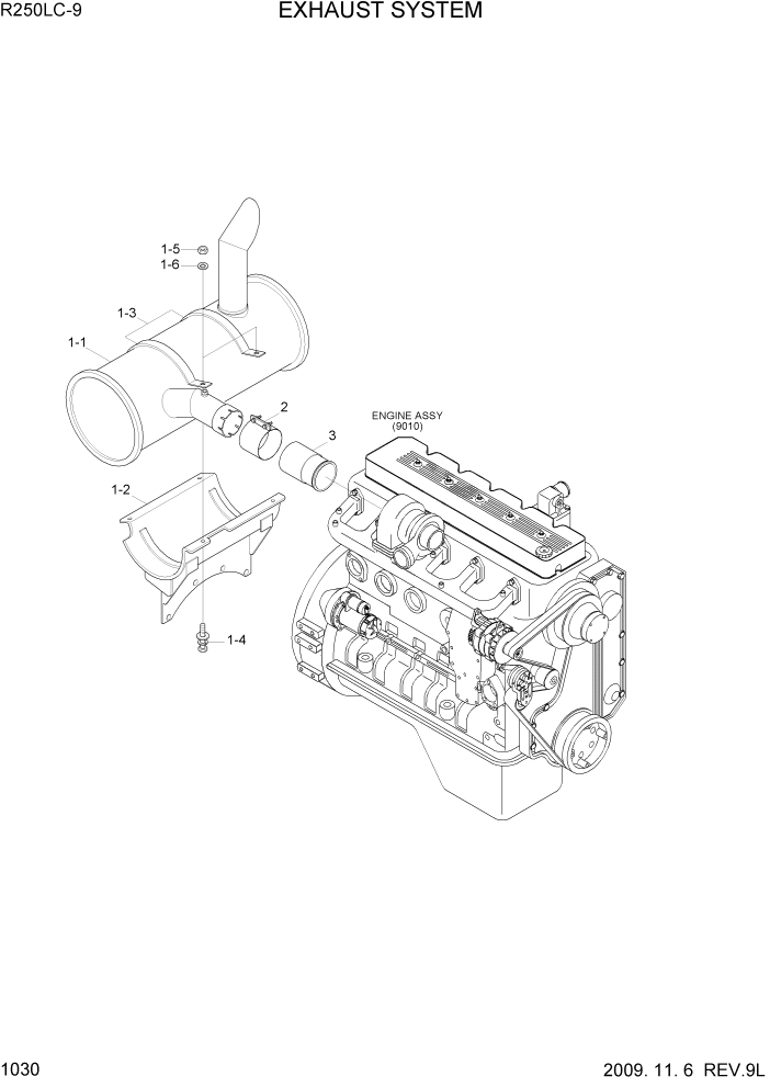 Схема запчастей Hyundai R520LC9 - PAGE 1030 AIR INTAKE SYSTEM СИСТЕМА ДВИГАТЕЛЯ