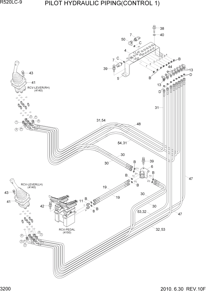 Схема запчастей Hyundai R520LC9 - PAGE 3200 PILOT HYDRAULIC PIPING(CONTROL 1) ГИДРАВЛИЧЕСКАЯ СИСТЕМА