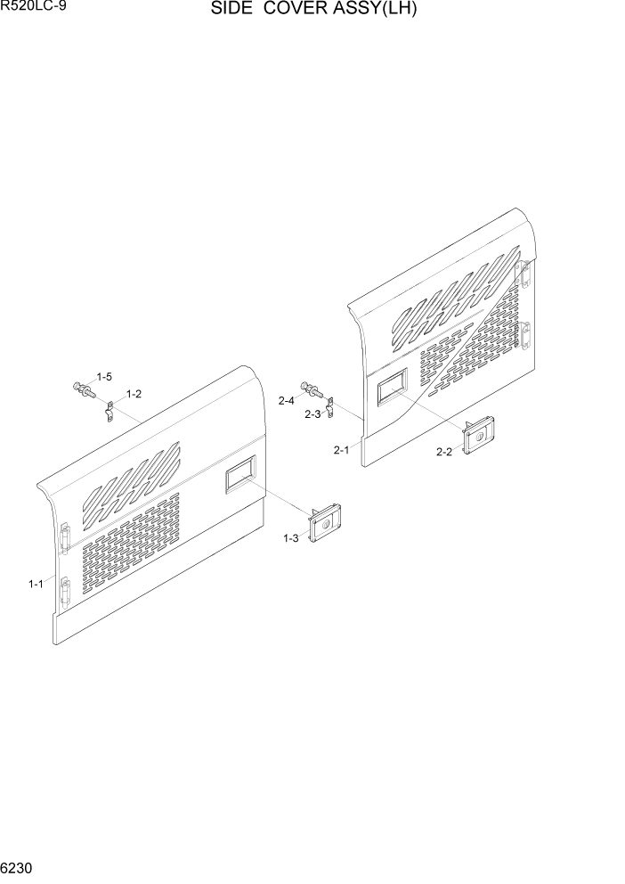Схема запчастей Hyundai R520LC9 - PAGE 6230 SIDE COVER ASSY(LH) СТРУКТУРА