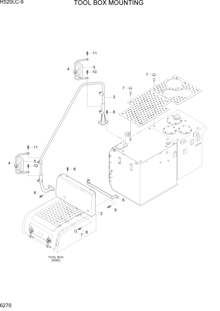 Схема запчастей Hyundai R520LC9 - PAGE 6270 TOOL BOX MOUNTING СТРУКТУРА