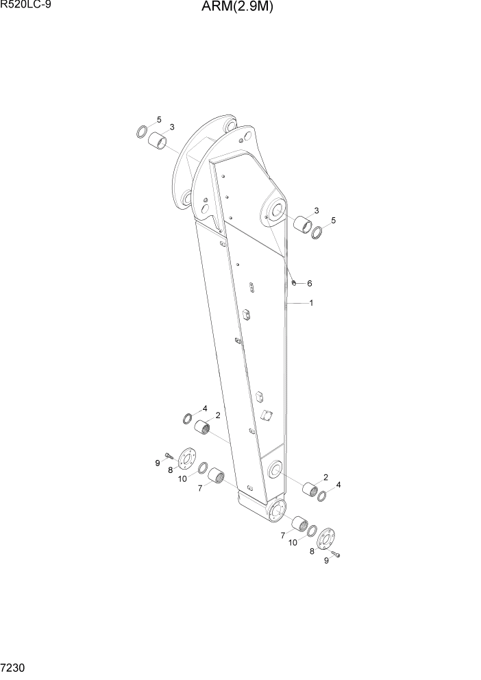 Схема запчастей Hyundai R520LC9 - PAGE 7230 ARM(2.9M) РАБОЧЕЕ ОБОРУДОВАНИЕ