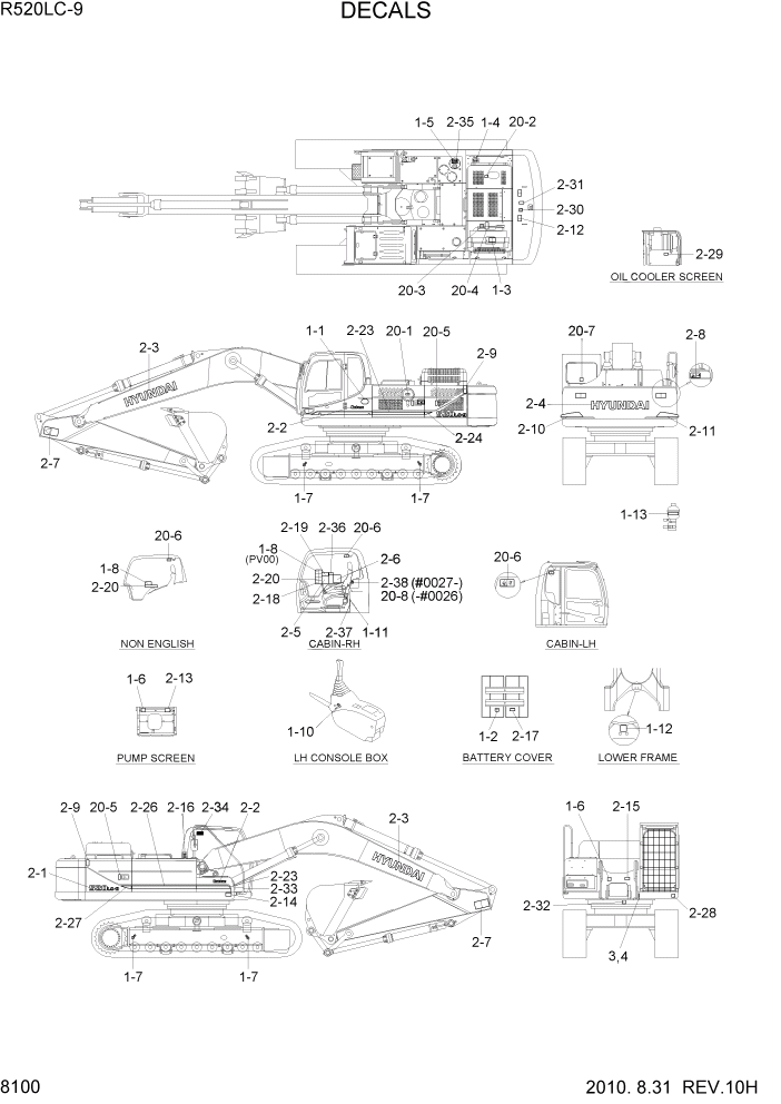 Схема запчастей Hyundai R520LC9 - PAGE 8100 DECALS ДРУГИЕ ЧАСТИ