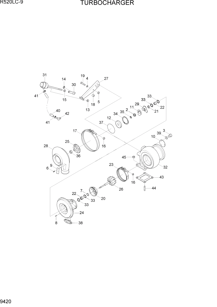 Схема запчастей Hyundai R520LC9 - PAGE 9420 TURBOCHARGER ДВИГАТЕЛЬ БАЗА