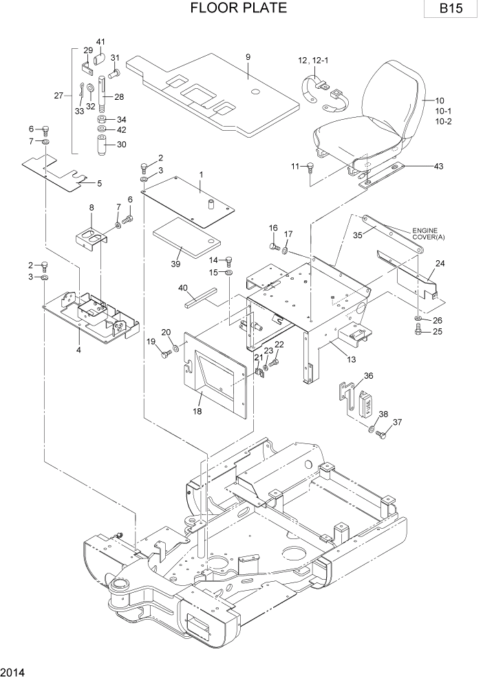 Схема запчастей Hyundai R15-7 - PAGE 2014 FLOOR PLATE ВЕРХНЯЯ ЧАСТЬ МАШИНЫ