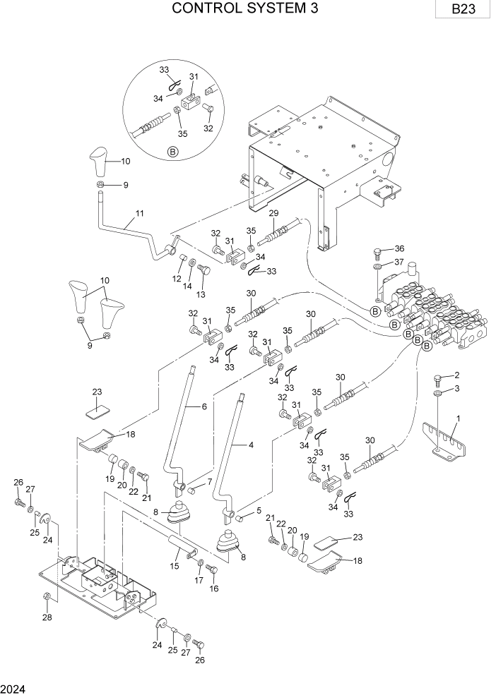 Схема запчастей Hyundai R15-7 - PAGE 2024 CONTROL SYSTEM 3 ВЕРХНЯЯ ЧАСТЬ МАШИНЫ