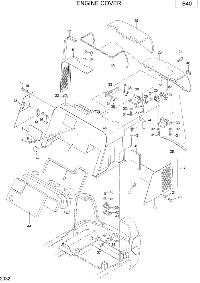 Схема запчастей Hyundai R15-7 - PAGE 2032 ENGINE COVER ВЕРХНЯЯ ЧАСТЬ МАШИНЫ