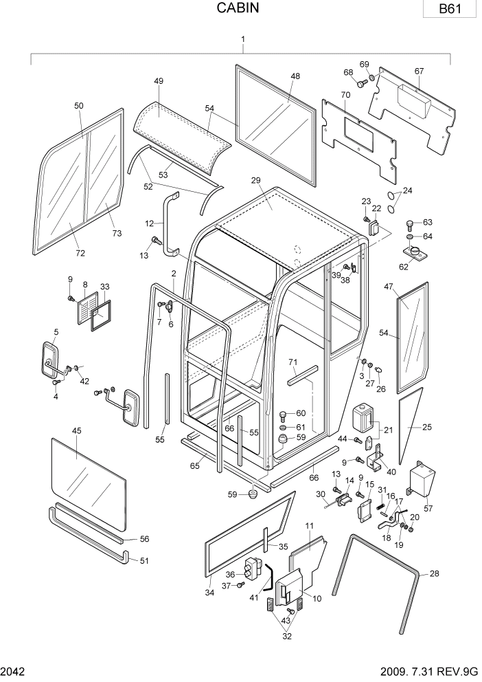 Схема запчастей Hyundai R15-7 - PAGE 2042 CABIN ВЕРХНЯЯ ЧАСТЬ МАШИНЫ