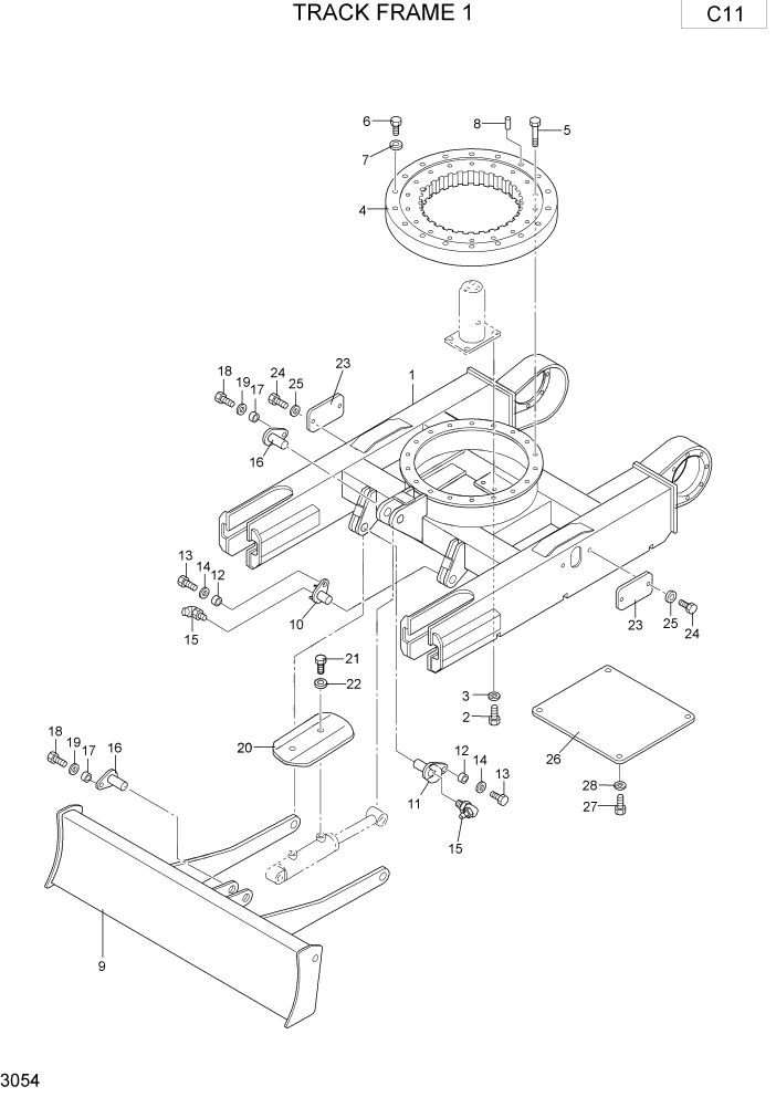 Схема запчастей Hyundai R15-7 - PAGE 3054 TRACK FRAME 1 НИЖНЯЯ ЧАСТЬ МАШИНЫ