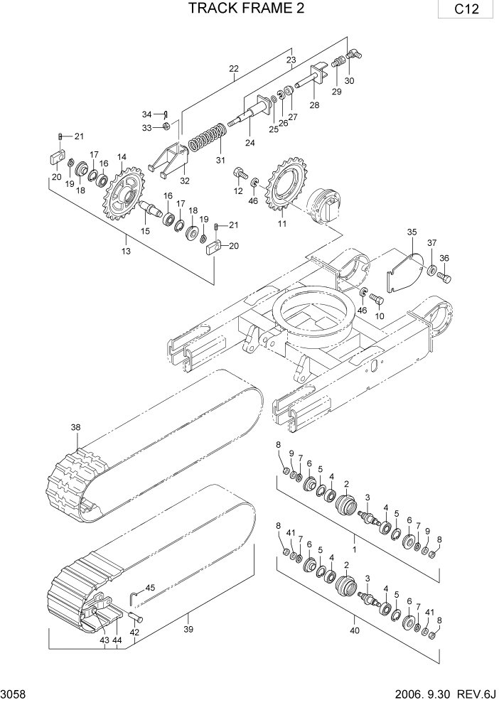 Схема запчастей Hyundai R15-7 - PAGE 3058 TRACK FRAME 2 НИЖНЯЯ ЧАСТЬ МАШИНЫ