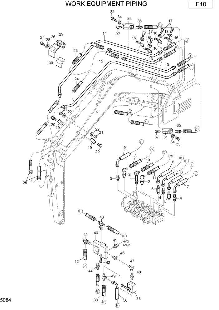 Схема запчастей Hyundai R15-7 - PAGE 5084 WORK EQUIPMENT PIPING ГИДРАВЛИЧЕСКИЕ ТРУБОПРОВОДЫ