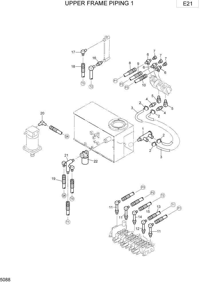 Схема запчастей Hyundai R15-7 - PAGE 5088 UPPER FRAME PIPING 1 ГИДРАВЛИЧЕСКИЕ ТРУБОПРОВОДЫ