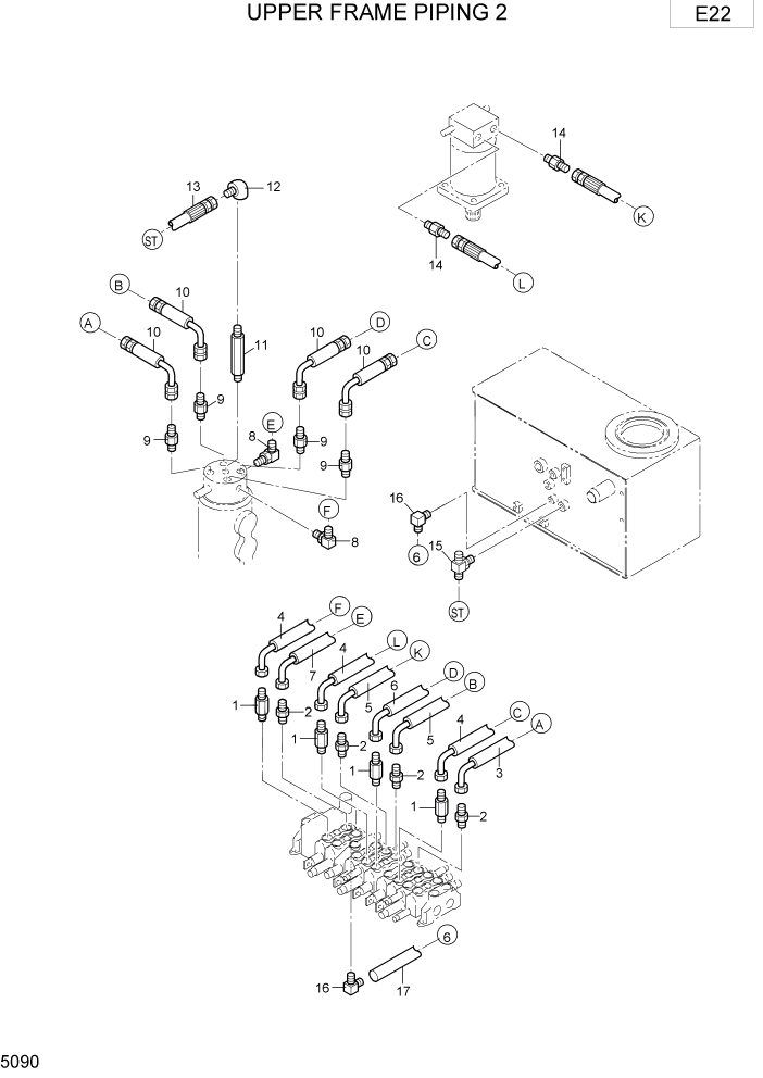 Схема запчастей Hyundai R15-7 - PAGE 5090 UPPER FRAME PIPING 2 ГИДРАВЛИЧЕСКИЕ ТРУБОПРОВОДЫ