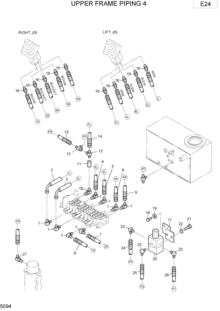 Схема запчастей Hyundai R15-7 - PAGE 5094 UPPER FRAME PIPING 4 ГИДРАВЛИЧЕСКИЕ ТРУБОПРОВОДЫ