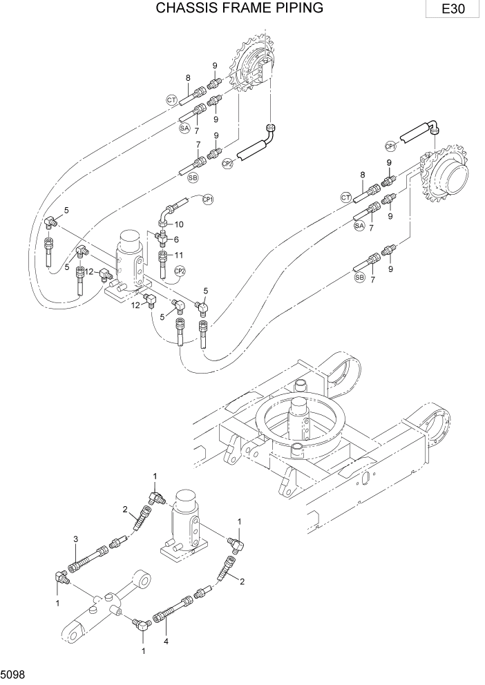 Схема запчастей Hyundai R15-7 - PAGE 5098 CHASSIS FRAME PIPING ГИДРАВЛИЧЕСКИЕ ТРУБОПРОВОДЫ