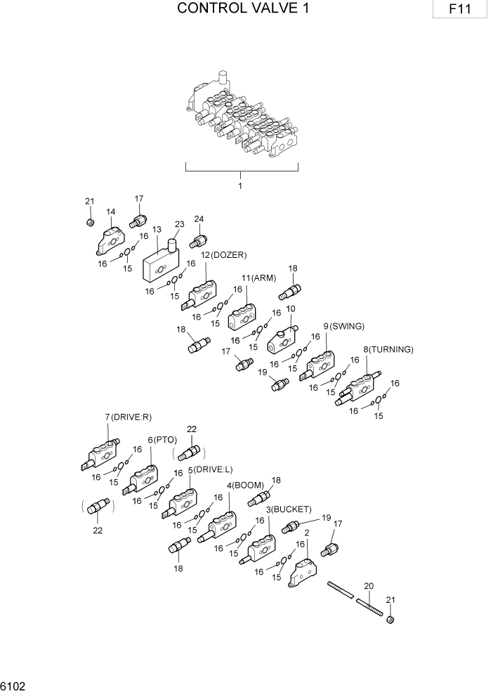 Схема запчастей Hyundai R15-7 - PAGE 6102 CONTROL VALVE 1 ГИДРАВЛИЧЕСКИЕ КОМПОНЕНТЫ