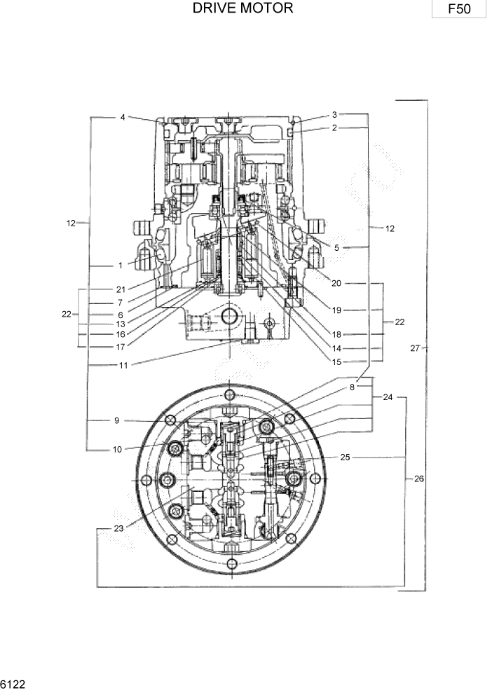 Схема запчастей Hyundai R15-7 - PAGE 6122 DRIVE MOTOR ГИДРАВЛИЧЕСКИЕ КОМПОНЕНТЫ