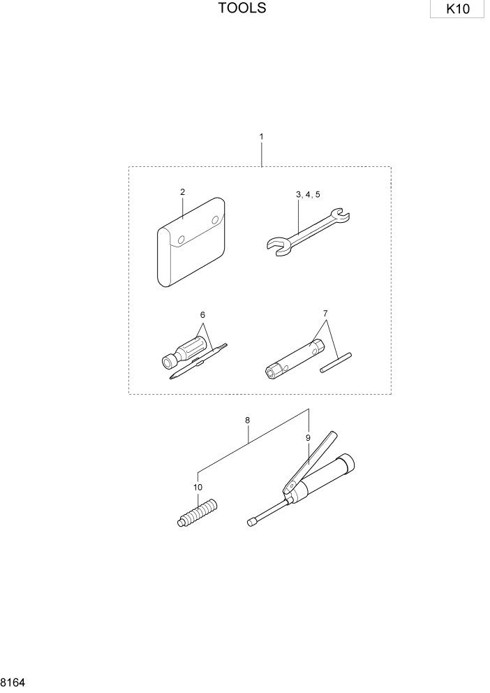 Схема запчастей Hyundai R15-7 - PAGE 8164 TOOLS ЭТИКЕТКА