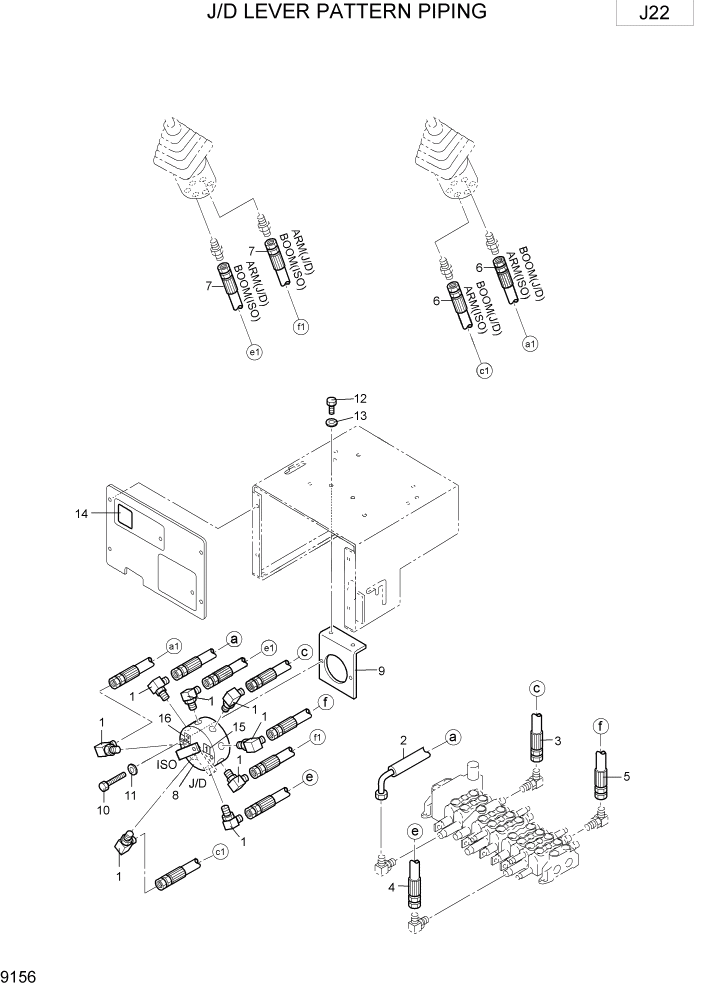 Схема запчастей Hyundai R15-7 - PAGE 9156 J/D LEVER PATTERN PIPING ВАРИАНТ