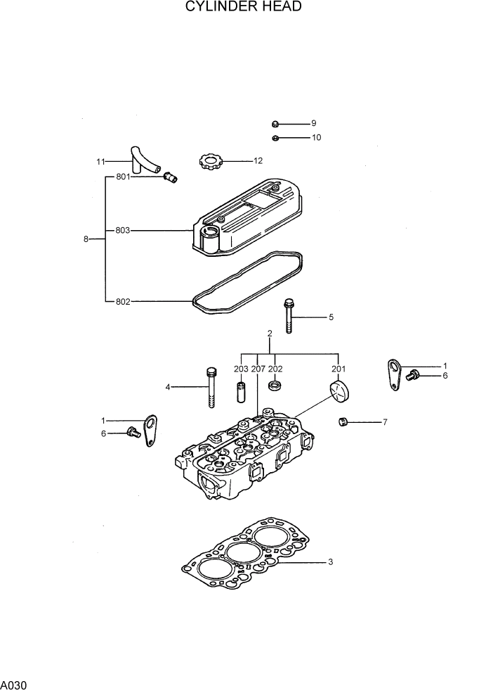 Схема запчастей Hyundai R15-7 - PAGE A030 CYLINDER HEAD ДВИГАТЕЛЬ БАЗА